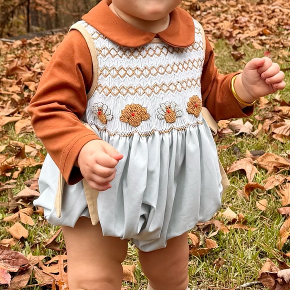 Girls Smocked Turkey Bubble - Picture 1 of 2